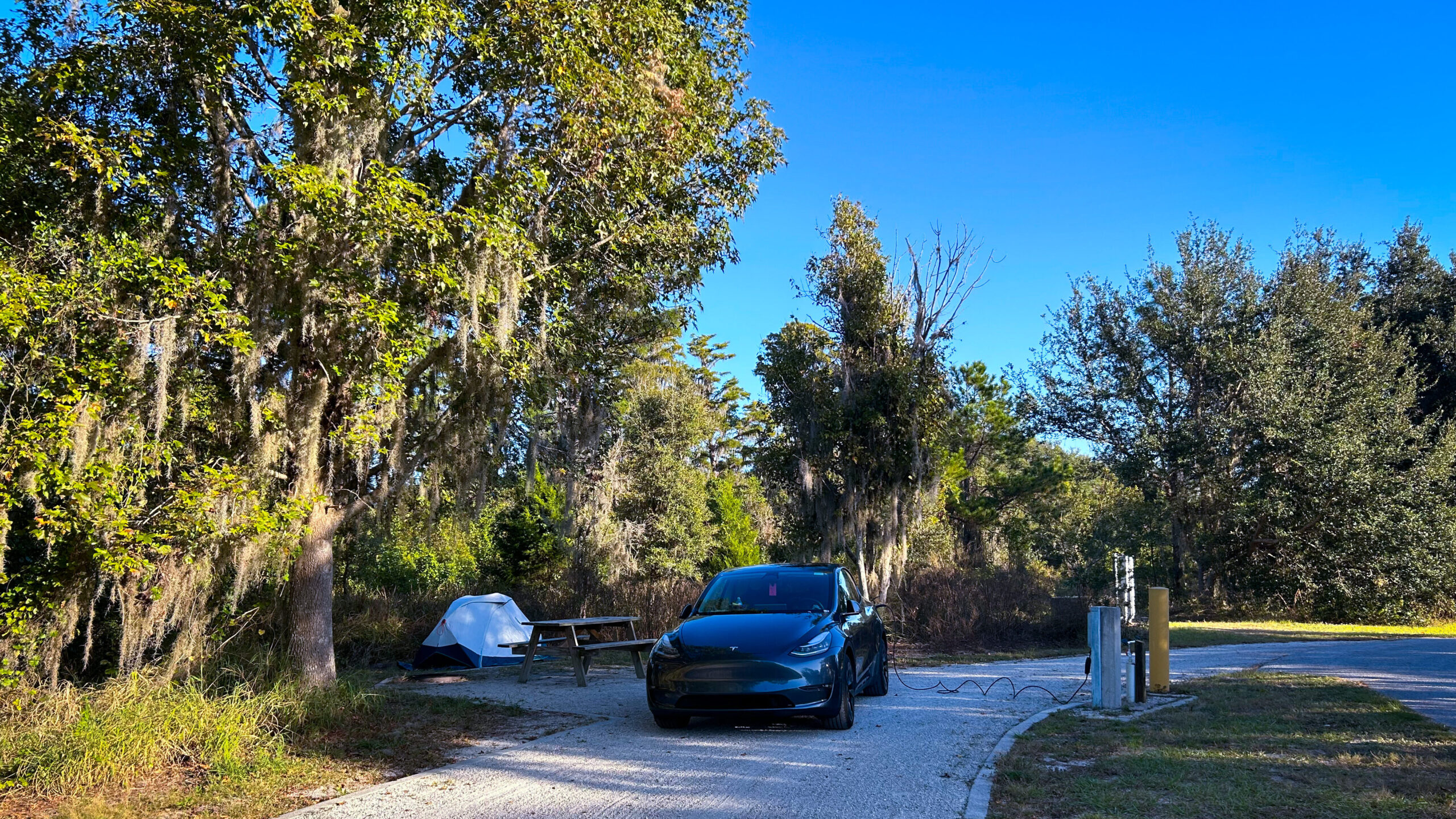 Lake Louisa State Park Camprgound mit ladendem Tesla