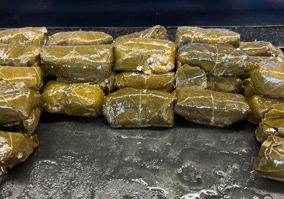 Griechische Dolmadakia auf einer Schieferplatte