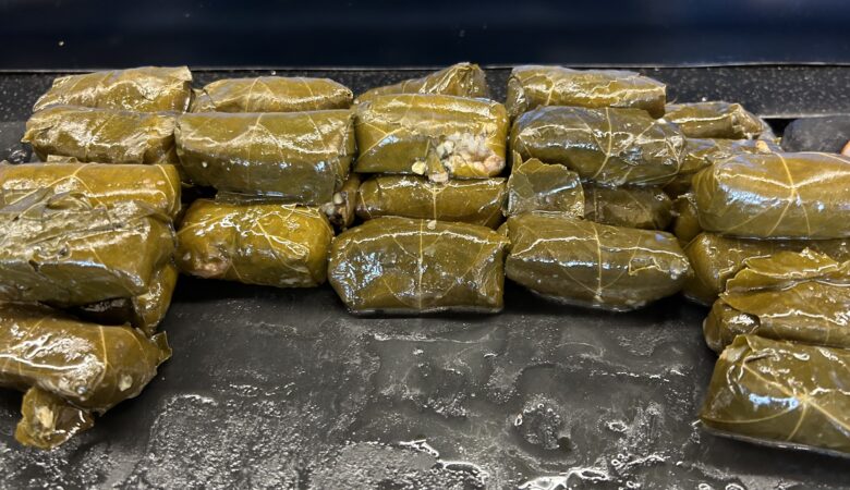 Griechische Dolmadakia auf einer Schieferplatte